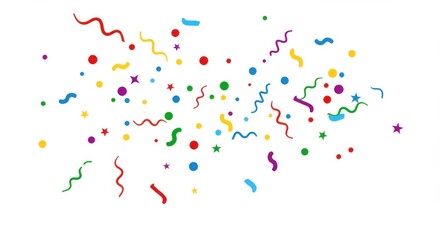 Poster - A festive array of colorful confetti and streamers scattered on a crisp white background design element