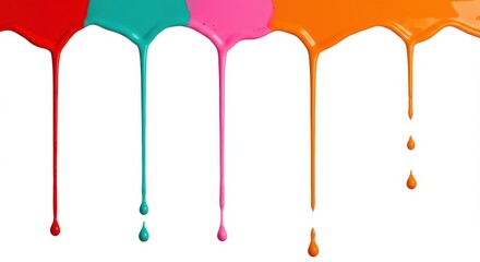 Poster - Colorful paint dripping down a white surface creating abstract lines and shapes in vibrant colors