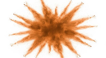 Poster - An orange powder explosion against a white background forming a star like shape in the center
