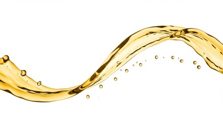 Poster - A flowing wave of golden liquid with scattered bubbles against a plain white background space filling
