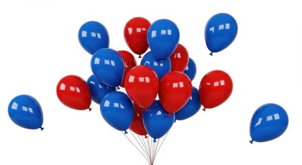 Poster - A bunch of red and blue balloons floating in the air on a white background in a studio shot