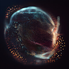 Fototapete - Abstract Digital Sphere: A mesmerizing digital rendering of an ethereal sphere, composed of countless luminous particles, with a soft, iridescent glow against a dark background.