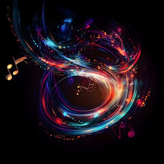 Poster - Musical Waves: An abstract symphony of swirling lines and radiant colors dance across a dark background, evoking the vibrant energy of music.