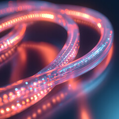 Poster - Illuminating Fiber Optic Cable: A mesmerizing image of a fiber optic cable glows with vibrant light, representing the essence of high-speed communication and the intricate beauty of modern technology.