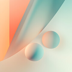 Poster - Abstract Minimalist Sphere Shapes: Two minimalist spheres gently rest on a delicate abstract surface, awash in a calming color palette of pastel orange, teal, and white.