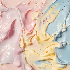 Poster - Melting Pastel Palette: An abstract composition of fluid, pastel-colored paints merging together, evoking a sense of soft, dreamy textures and artistic expression.