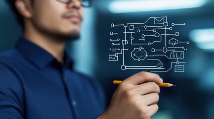 Poster - Business Professional Analyzing Data Flow and Technology Concepts