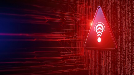 Poster - Red Warning Signal with Digital Background and Connectivity Theme