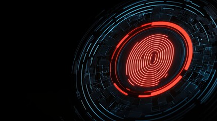 Poster - Futuristic Digital Fingerprint on Dark Background with Neon Elements