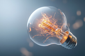 isolated floating glass light bulb with intricate glowing filament abstract science concept isolated