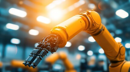 Poster - Robotic Arm in Modern Factory Setting with Industrial Background