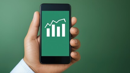 Poster - Hand Holding Smartphone Displaying Graph and Growth Trend on Screen