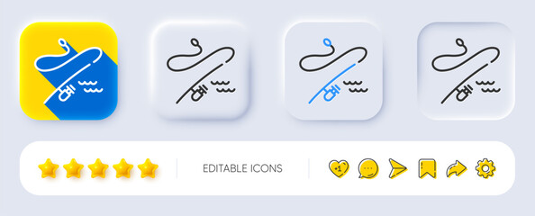 Poster - fishing rod line icon. neumorphic, flat shadow, 3d buttons. spinning fish-rod sign. fish catch tackl