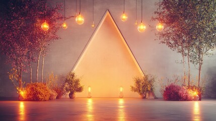 Poster - Stylish lighting setup with triangular reflections and glowing bulbs