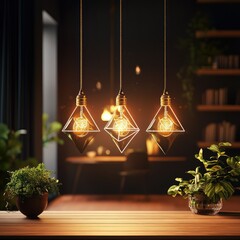 Poster - Three Illuminated Light Bulbs With Triangles