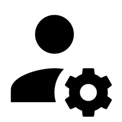 Poster - Person icon with gear symbol representing user settings and customization options in black and white design