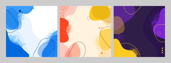Poster - Vector illustration. Colorful childish background. Hand drawn memphis pattern fluid shapes and lines. Design elements for social media template, web banner, blog post. Trendy abstract colorful style