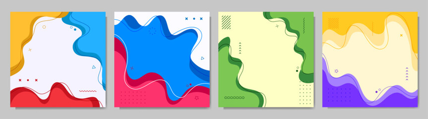 Poster - Vector illustration. Flat style banner template. Fluid shapes and lines with memphis pattern. Design elements for cover, brochure, magazine, poster, flyer. Trendy abstract colorful backgrounds
