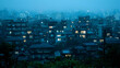 © Selene Studio - Nighttime Cityscape with Illuminated Buildings and Misty Atmosphere