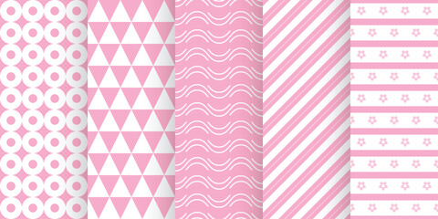 Poster - Pink patterns parade Circles triangles waves stripes and flowers form a pastel textile tapestry