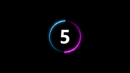 10 second countdown timer animation with neon number text glowing from 10 to 1 with interesting circle animation. Top ten countdown animation text , neon light numbers from 10 to ...