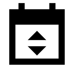 Aufkleber - Black and white schematic of a calendar icon with up and down arrows inside a square shape on a white background