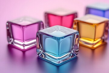 Aufkleber - Colorful glass cubes reflecting on a vibrant purple surface
