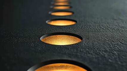 Poster - Illuminate the path with intricate golden circles in a textured dark surface revealing a mesmerizing interplay of light Generative AI