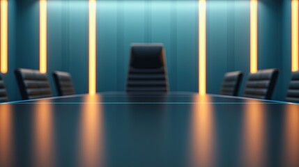 Poster - Futuristic conference room with empty chairs and glowing table