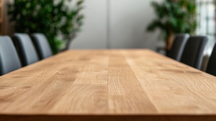 Fototapete - Elegant wooden table in modern office meeting room