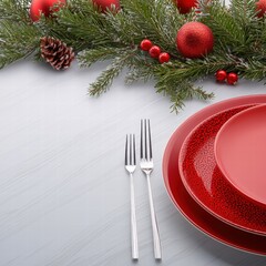 Poster - Elegant christmas table setting with festive decor, candles, and seasonal tableware ready for feast
