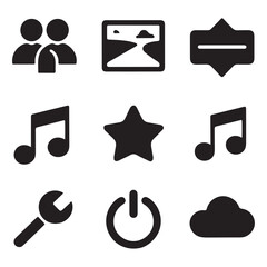 Aufkleber - Simple UI Vector Silhouette Icons Set – Minimalist User Interface Symbols. User, Button, Sign, Graphic, Glyph, Outline, Web, UI