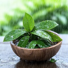 Poster - A simple yet elegant plant beautifully arranged in a bowl sitting on a wooden table