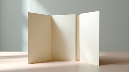 Poster - neutral blank open folder on a wooden table with soft natural light highlighting the space and shape
