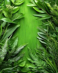 Poster - A beautifully arranged green leaf frame creating a fresh and vibrant natural border for art