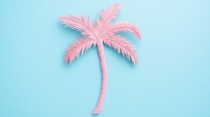 Poster - A beautifully crafted pink palm tree draws attention against a calm light blue background, evoking the essence of tropical paradise and whimsical artistry