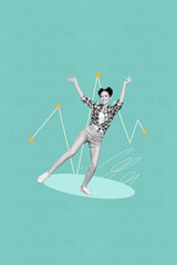 Poster - Pop trend collage of person on green background dance having economic graphs