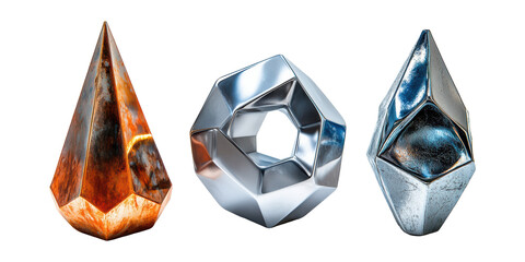 Poster - Geometric Metallic Sculptures. Modern Art And Design Elements Isolated On Transparent Background