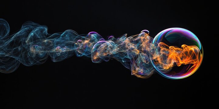 bubble smoke burst, glowing thread, background