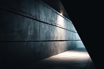 Poster - Abstract concrete structure with contrasting light and shadow, creating an intriguing visual for modern architectural design and conceptual art displays.
