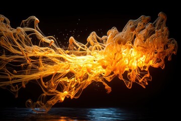 Poster - golden luminous liquid threads dancing in the dark, creating a mesmerizing abstract underwater scene