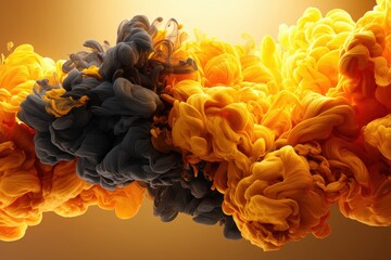 Poster - Abstract image featuring a swirling blend of gold and dark gray smoke, creating a dynamic, artistic composition, and a visually stunning effect.