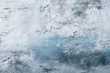 Poster - Close-up of a weathered wall with textured surface, showcasing blue and white hues and rough concrete texture, ideal for backgrounds or abstract designs.