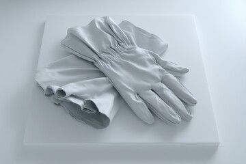 Poster - Elegant white leather gloves artistically arranged on a clean white surface, creating a minimalist and sophisticated composition with soft shadows and subtle textures.