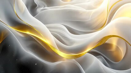 Fototapete - Beautiful flowing silk fabric with golden accents in an ethereal setting at dawn Generative AI