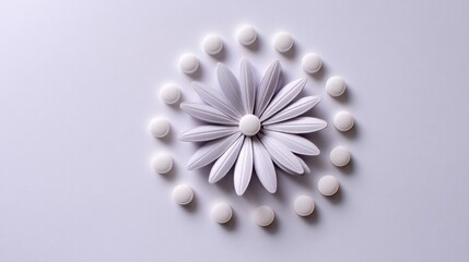 Aufkleber - Clean White Pill Arranged in a Blooming Flower Shape on a Minimalistic Background for Wellness Inspiration