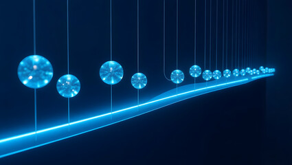 Fototapete - Mesmerizing Kinetic Art Iridescent Globes & Glowing Line