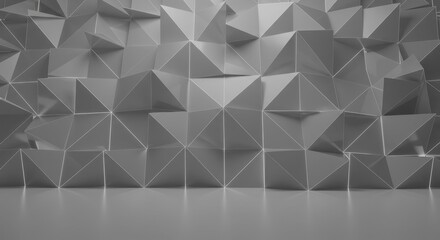 Poster - Abstract Grey Triangular Geometric Low Poly Background  3D Rendered Wall Texture