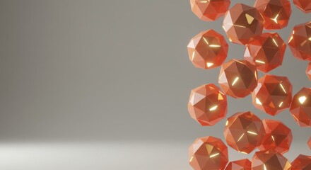 Poster - Abstract 3D Render of Orange Geometric Spheres Falling Against a Neutral Background