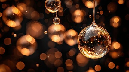 Poster - Shiny glass orbs suspended against a blurred and dark background